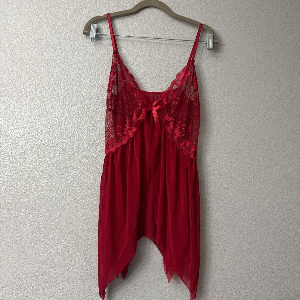 Red lace open front babydoll slip lingerie  with adjustable straps